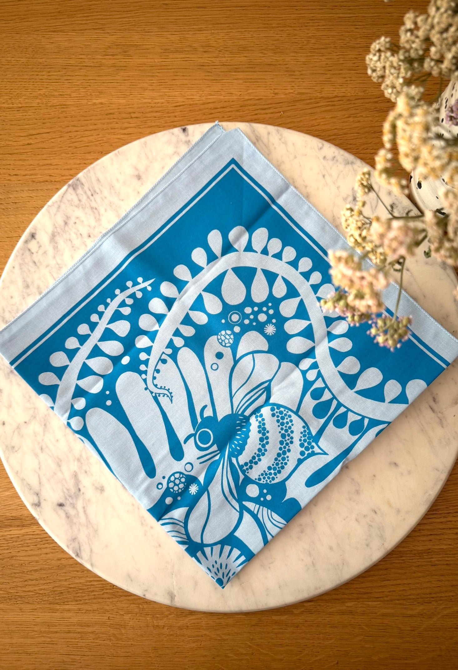 Blue Pollinator Bandana by Illustrator Meg Hunt