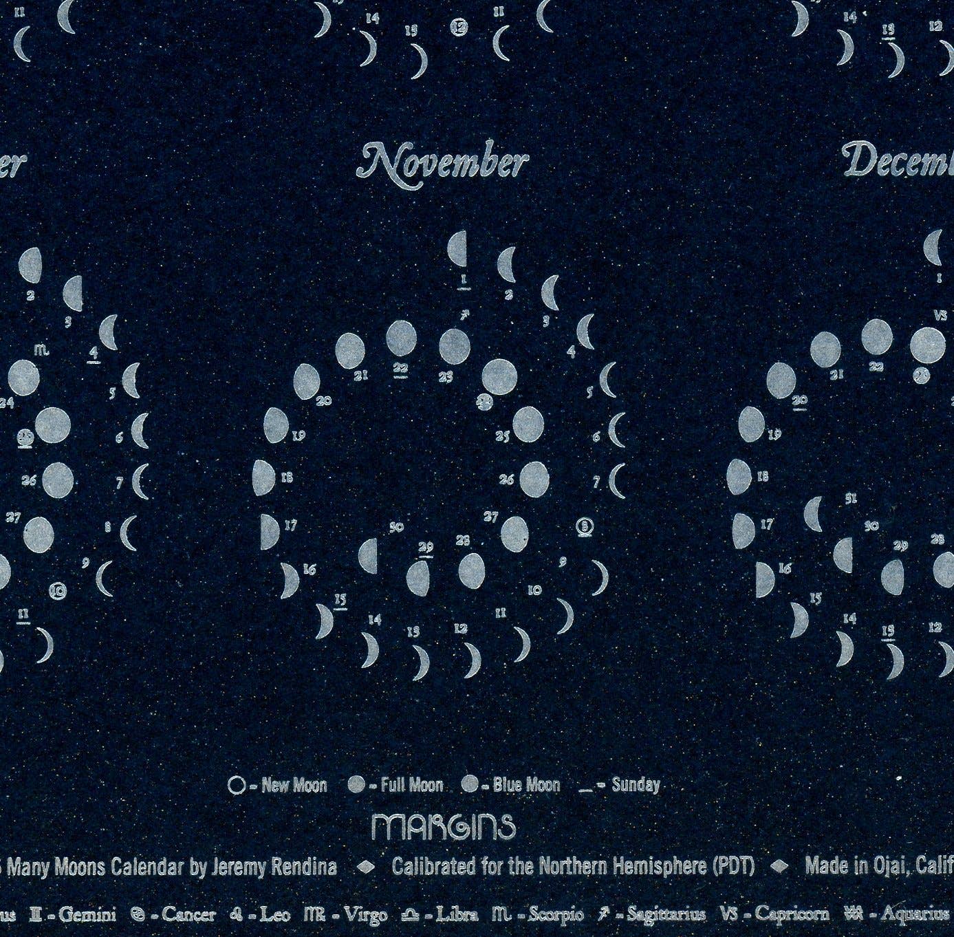 2026 Moon Calendar Silver Foil on Night Sky