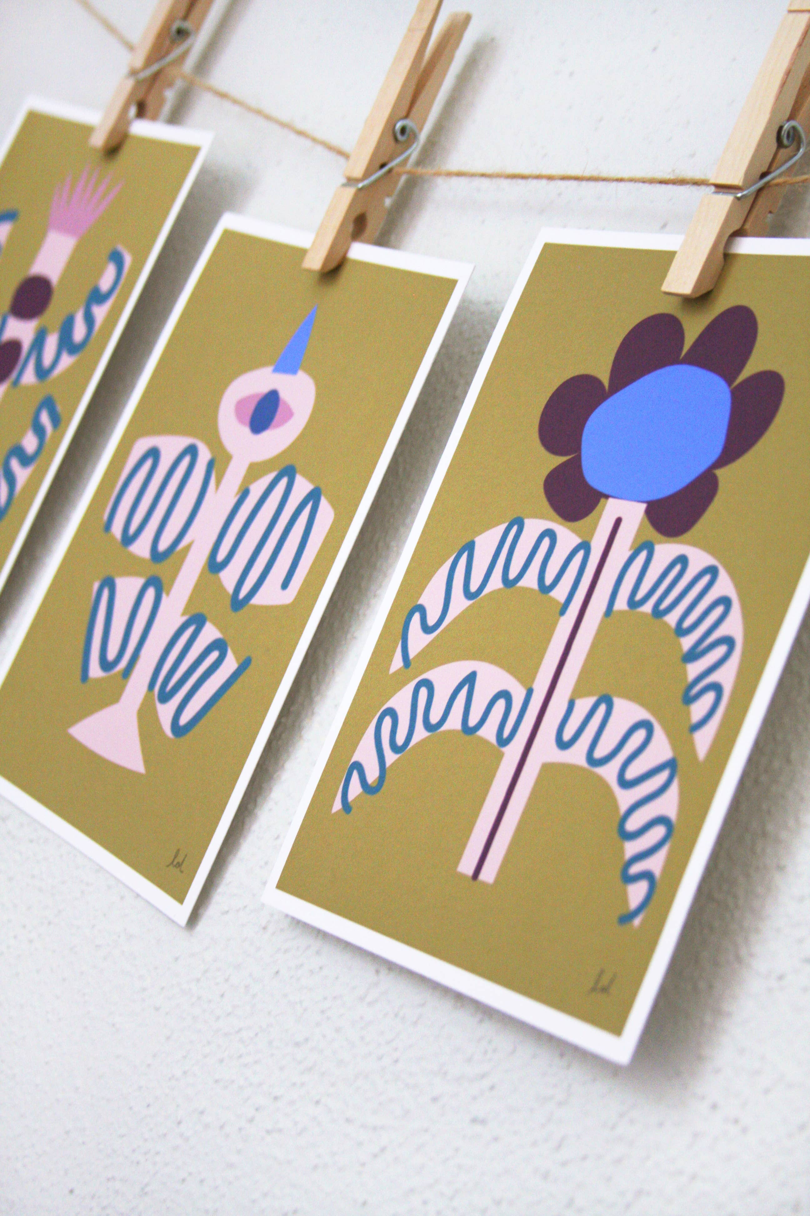 Bird and Flower Set by Leah Duncan – Ochre; 5 x 7 (3 prints)