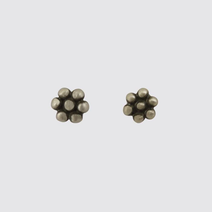 Tiny Silver Granulated Flower Stud Earrings