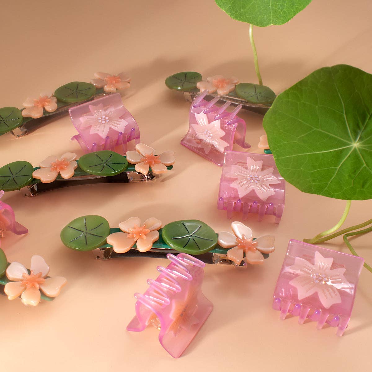 Winona Irene Pink Nasturtium French Barrette