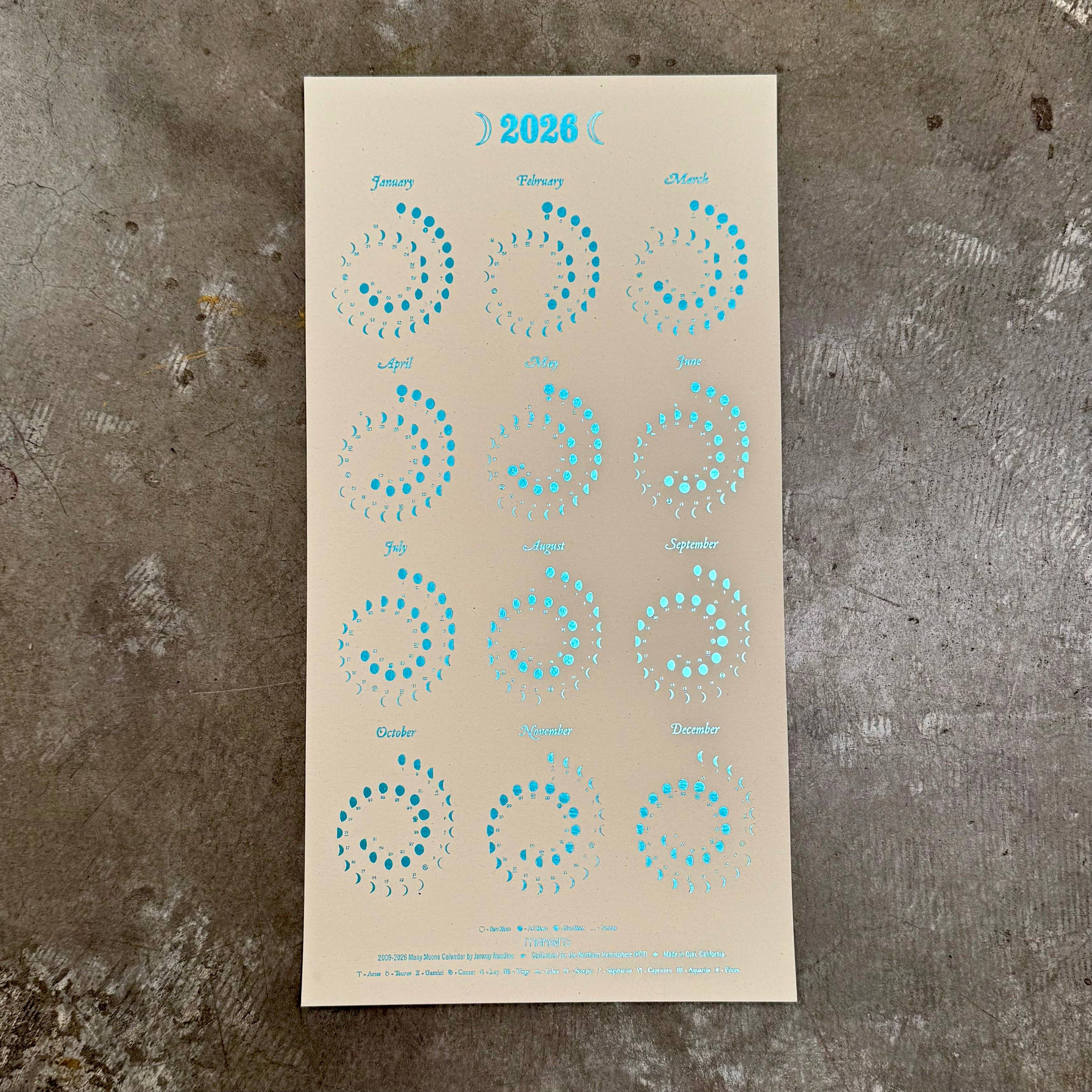 2026 Moon Calendar Ivory w/ Blue Foil