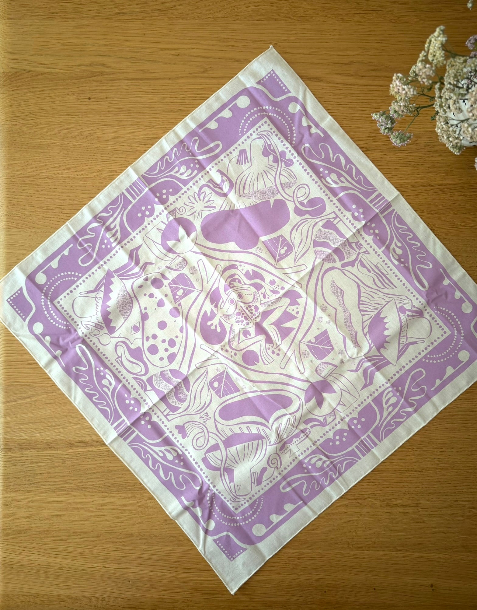 Lavender Forest Floor Bandana by Illustrator Meg Hunt