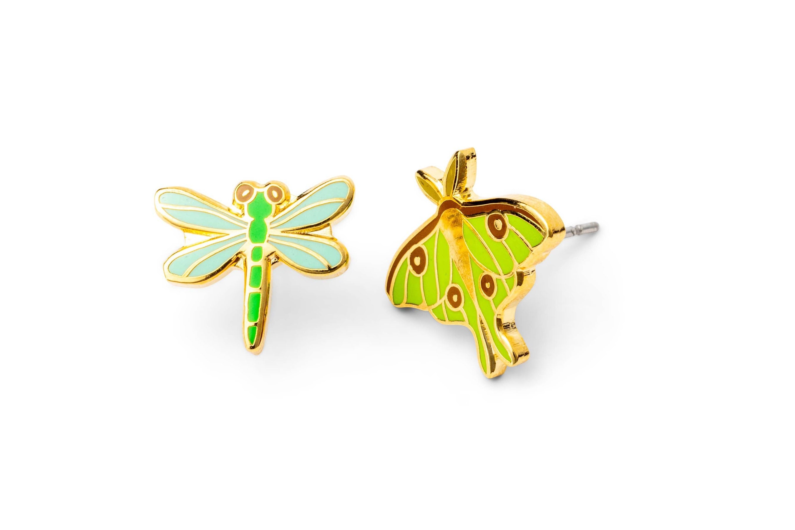 Luna Moth & Dragonfly Earrings- 22k Gold Gilded Posts