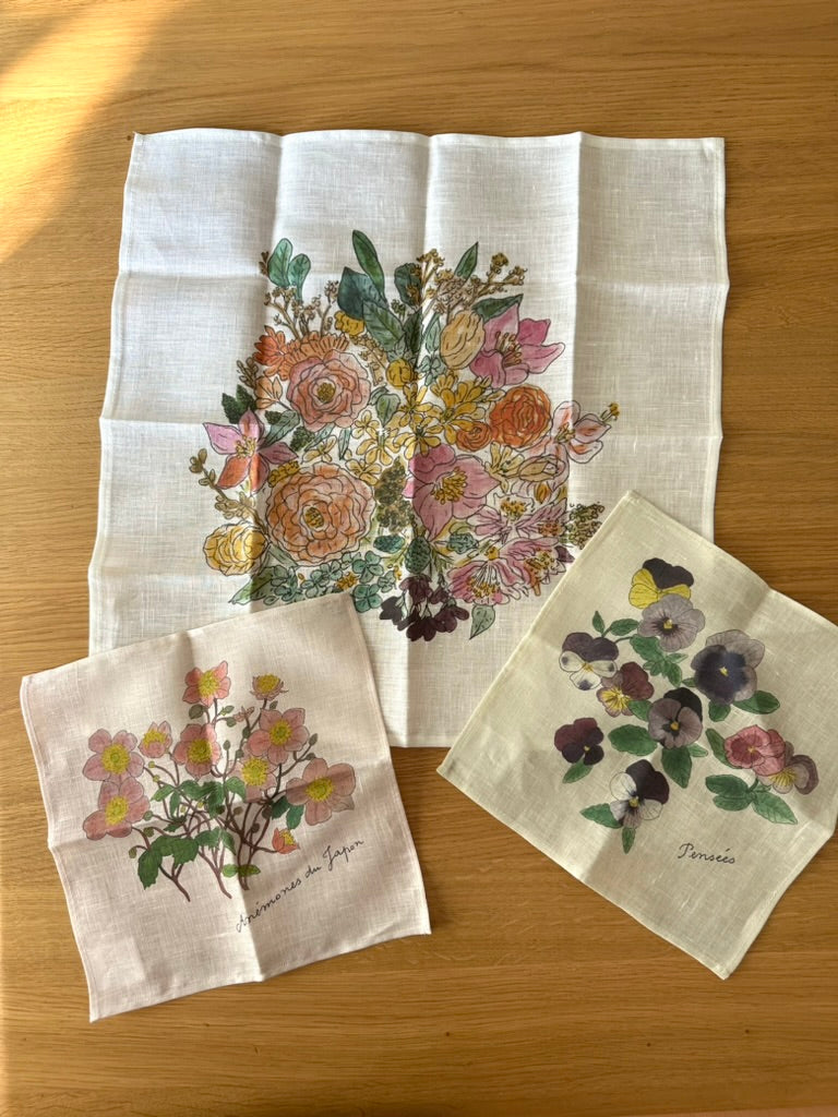 Isabelle Boinot No.8 Anemone Flower Linen Hanky