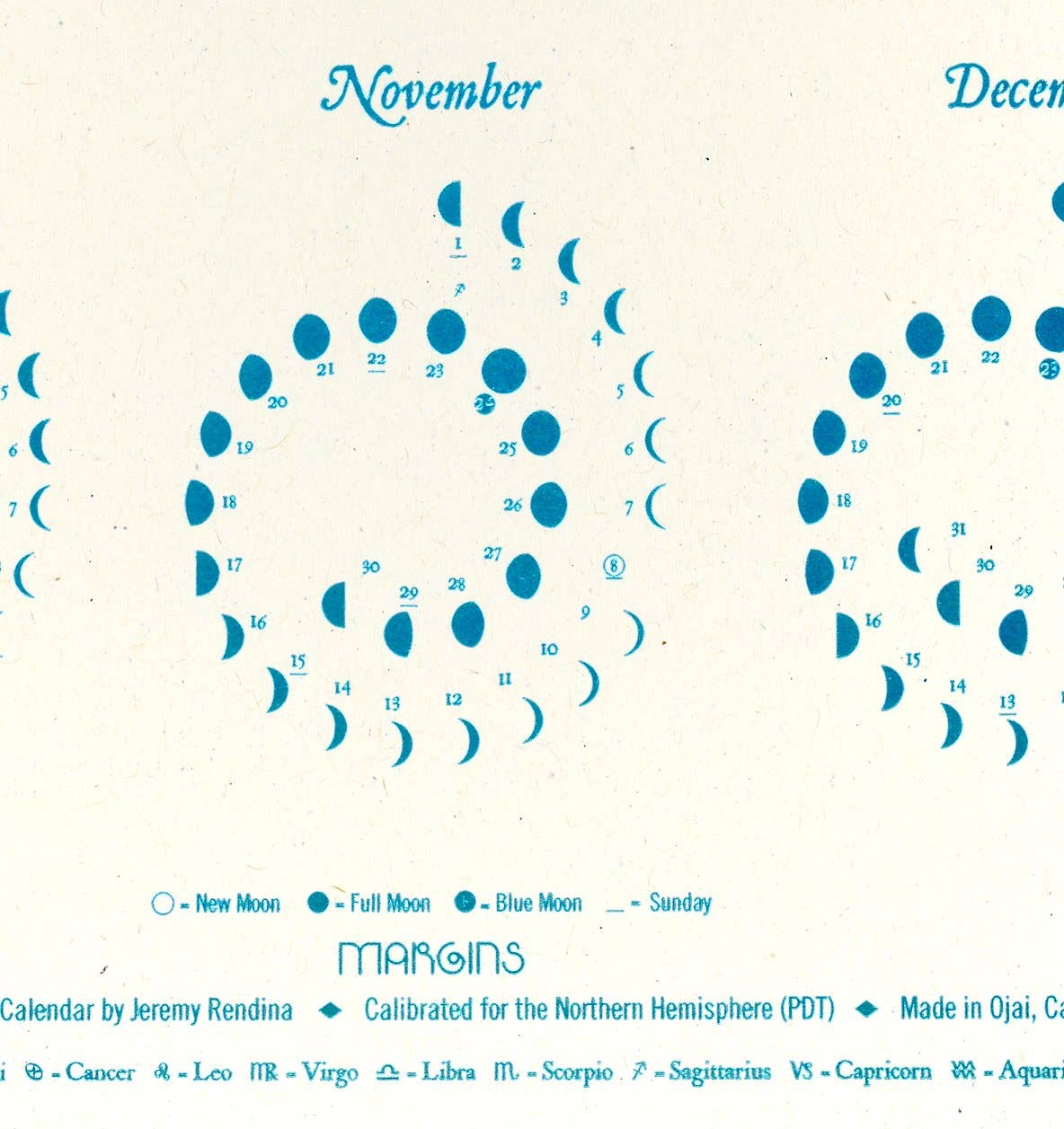 2026 Moon Calendar Ivory w/ Blue Foil
