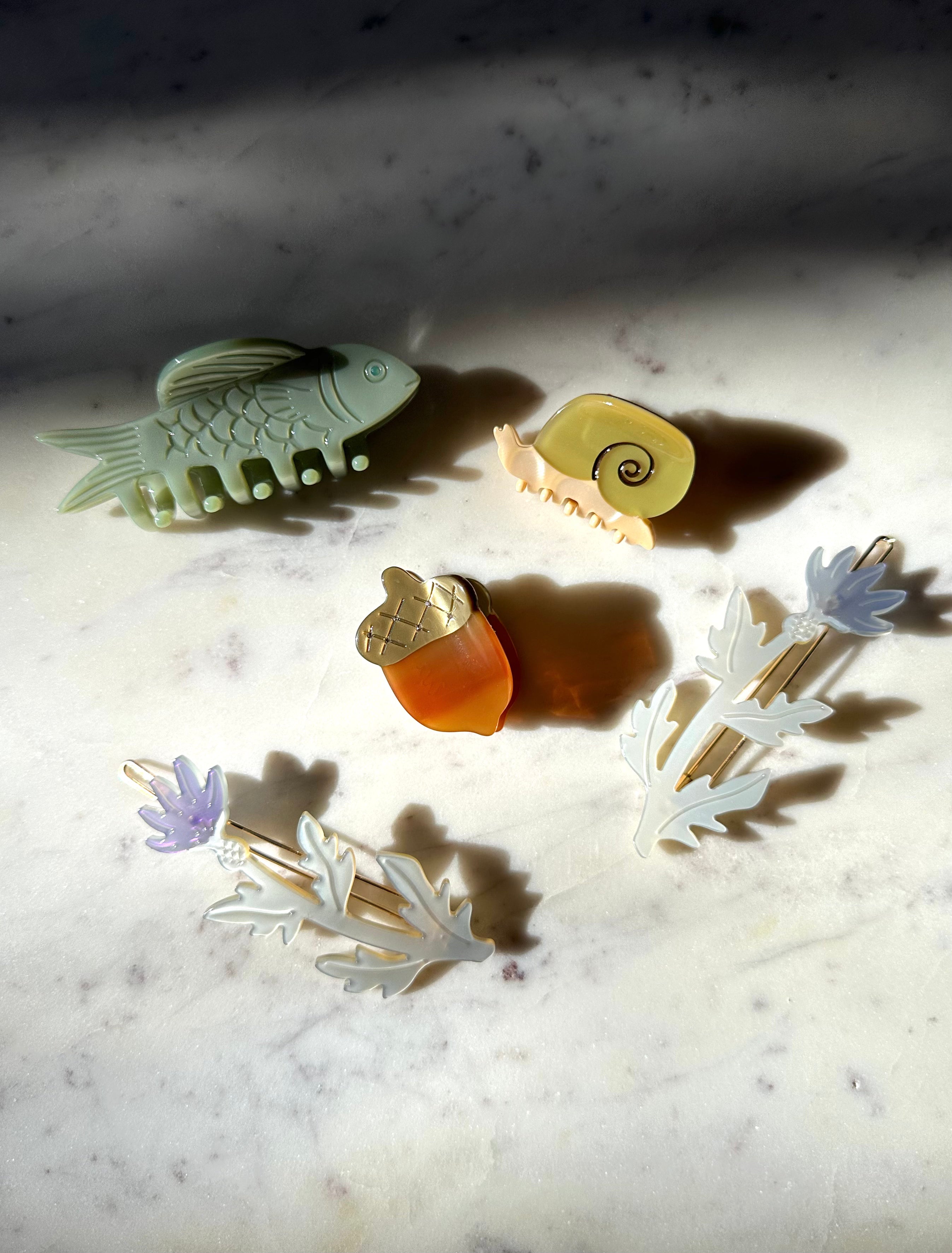 Winona Irene Thistle Purple Flower Hair Clip Barrette Set