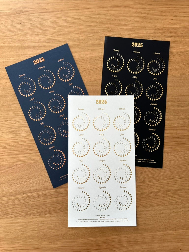 2025 Moon Calendar Gold Foil on Black