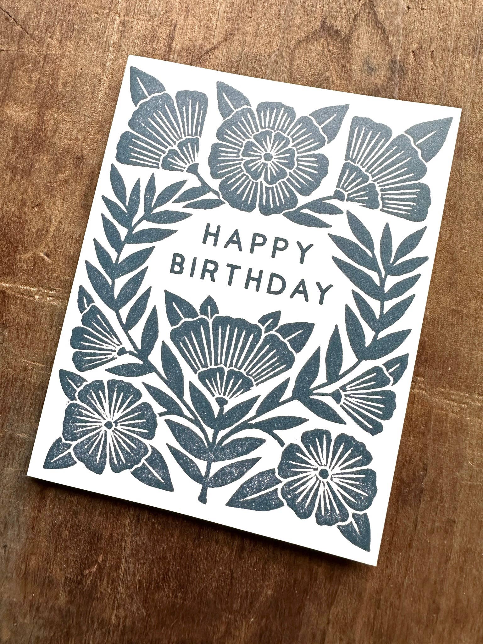 Katharine Watson Happy Birthday Block Printed Card – Dark Blue