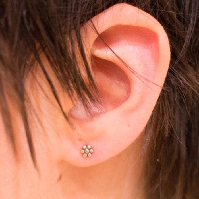 Tiny Silver Granulated Flower Stud Earrings