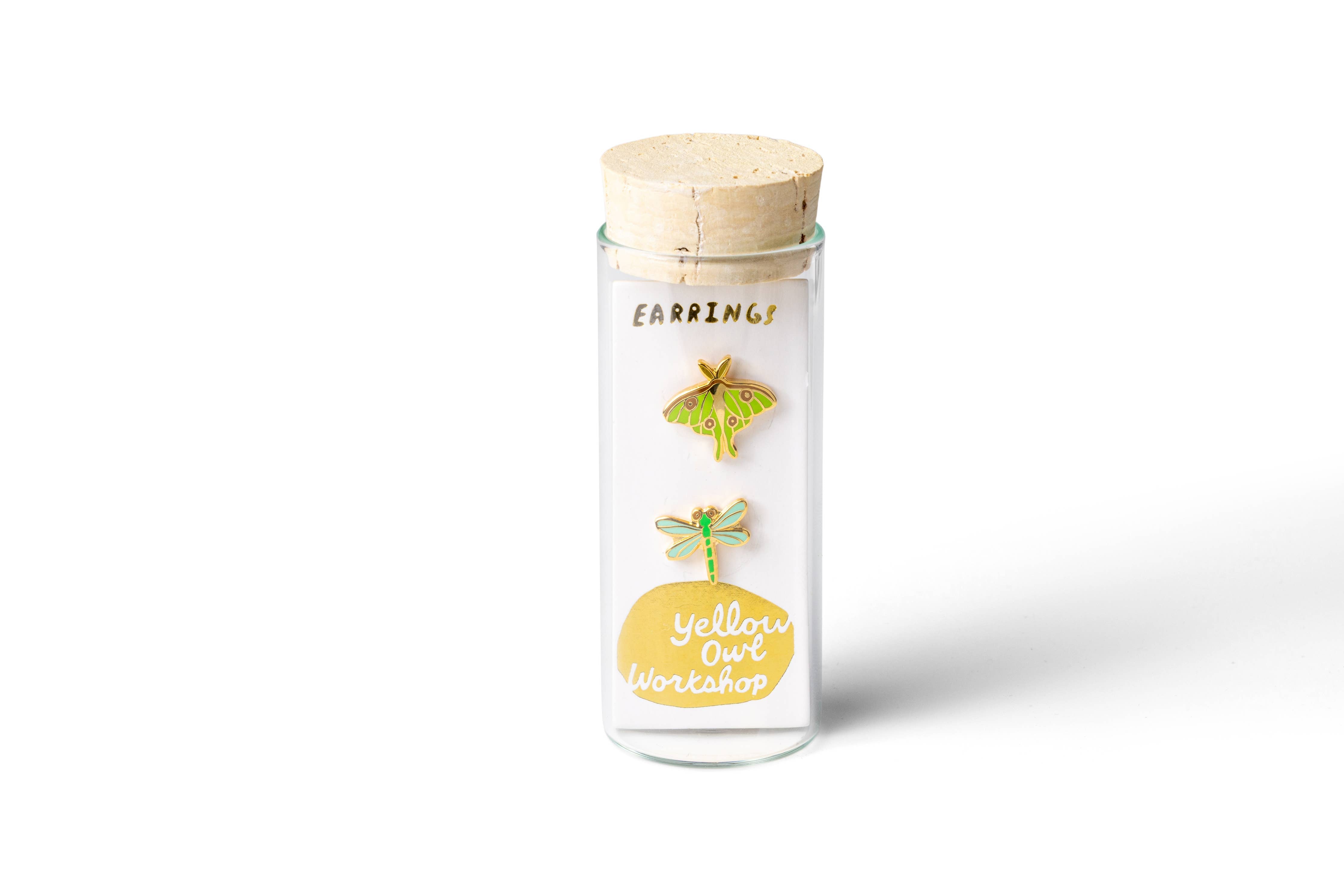 Luna Moth & Dragonfly Earrings- 22k Gold Gilded Posts