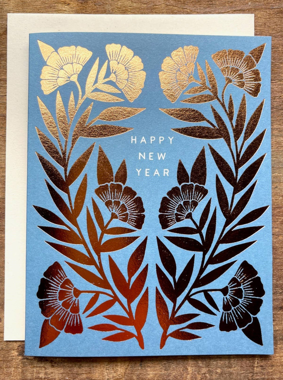 Happy New Year Foil Printed Card – Copper Blue