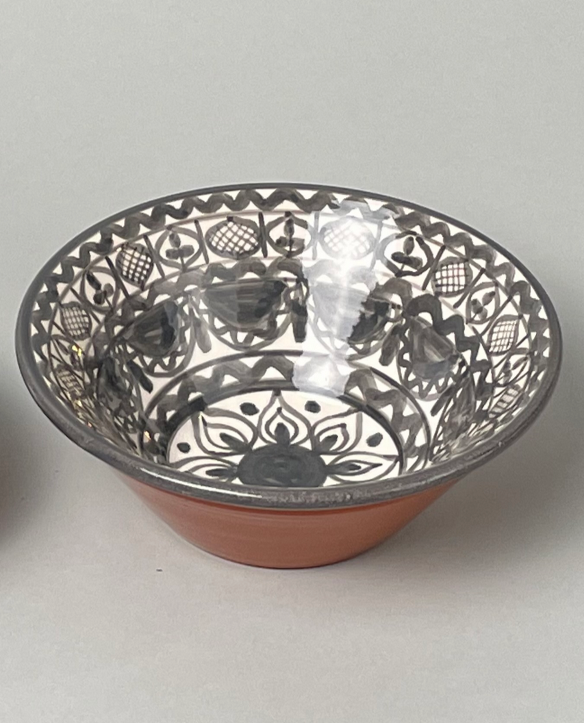 Grey Floral Terra Cotta Bowl